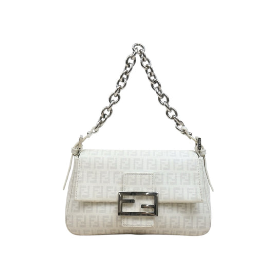 Include Entrupy Certificate of Authenticity｜Good ( Rank AB)｜ FENDI Zucca Mamma Baguette Shoulder Bag White｜S26060611