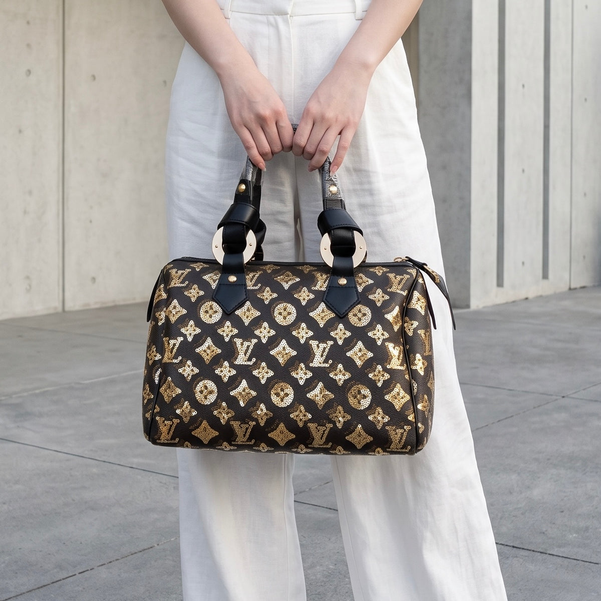 Include Entrupy Certificate of Authenticity｜Good ( Rank AB) ｜ Louis Vuitton Monogram Sequin Mixed leather Speedy 30 Hand Bag ｜S26080618