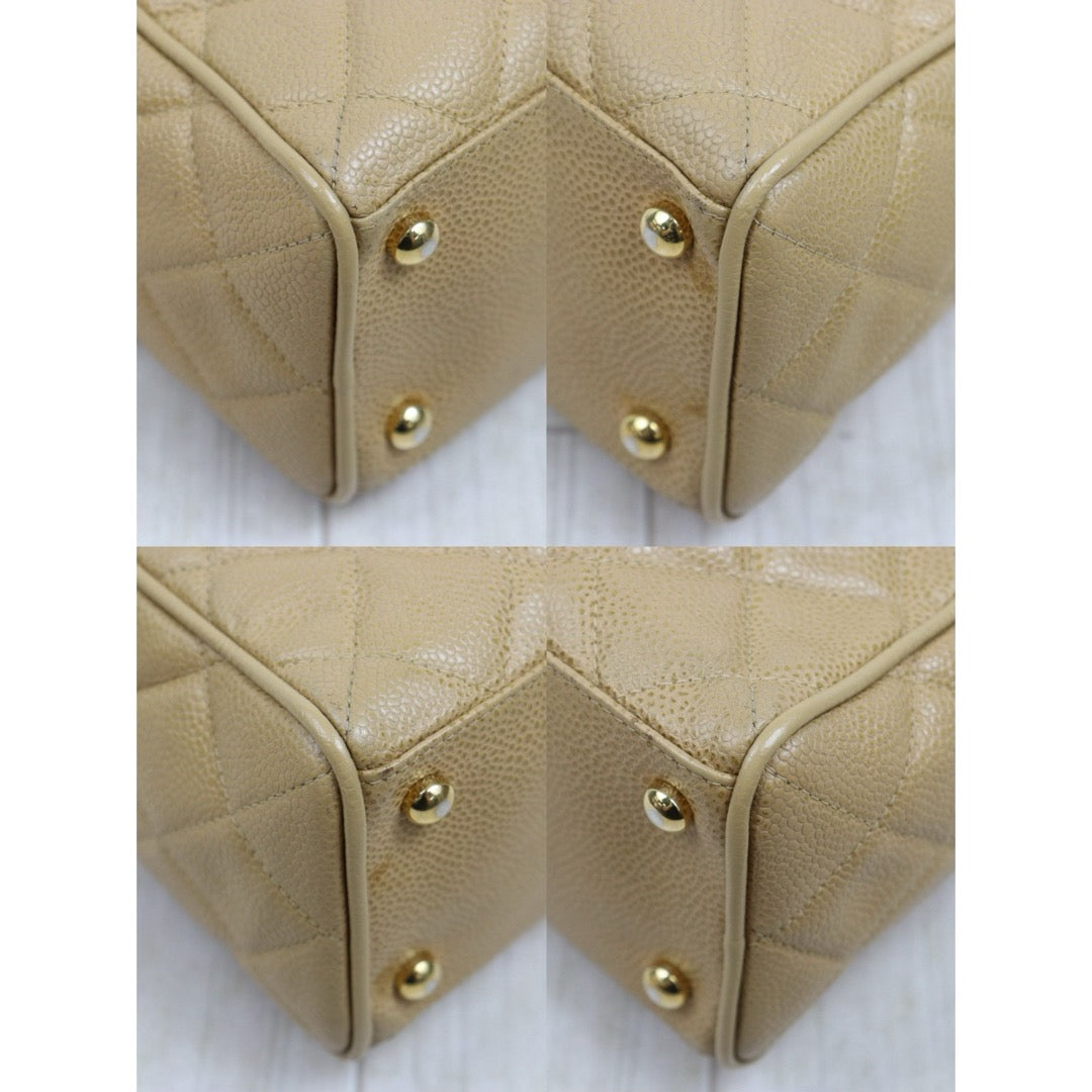 Include Entrupy Certificate of Authenticity｜Good ( Rank AB)｜ CHANEL Caviar Skin  Calf Leather Bowling Hand Bag Beige Made In 2003～2004Year｜26051302