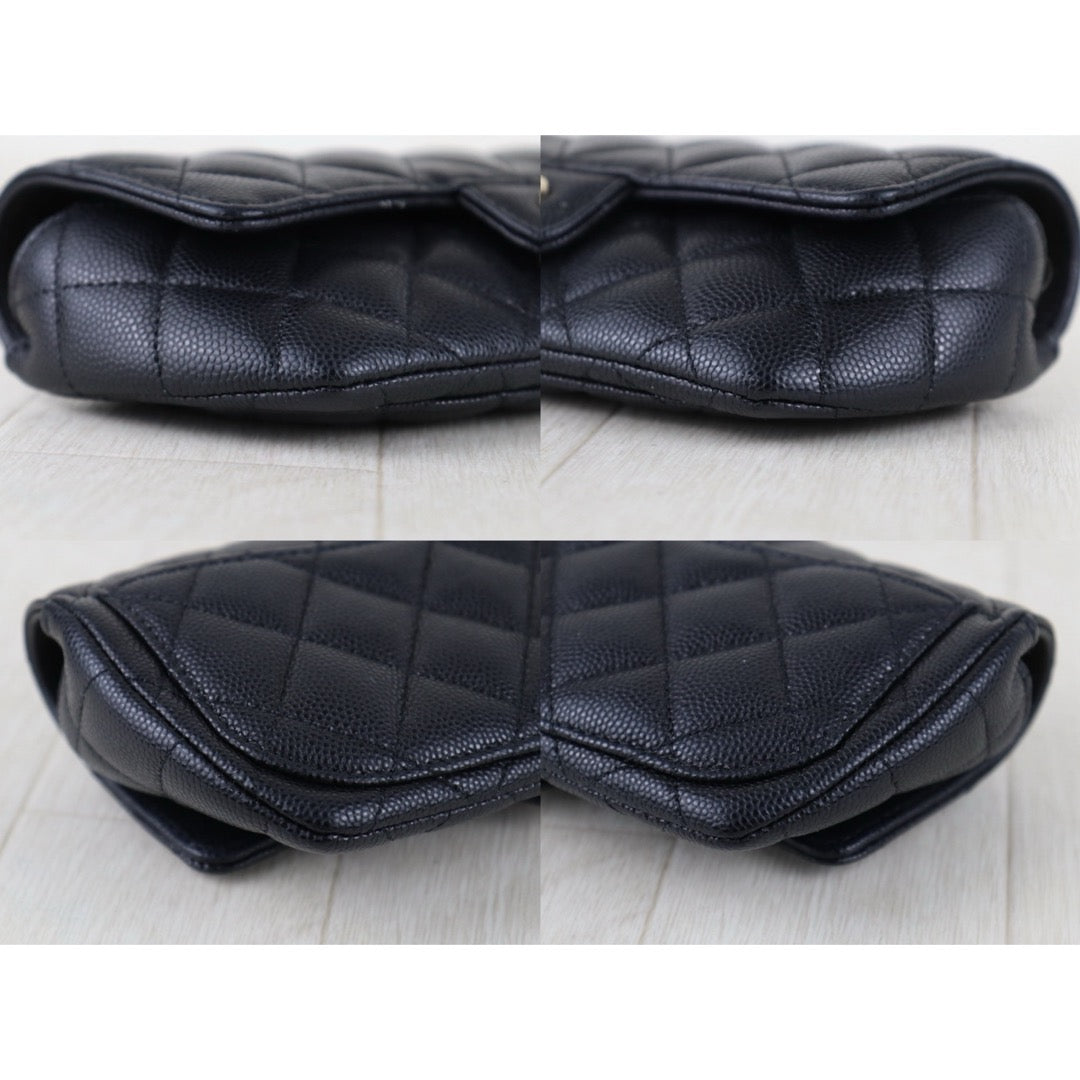 Include Entrupy Certificate of Authenticity｜Very Good ( Rank A)｜ CHANEL Caviar Skin Matrasse Chain Sunglasses Case Bag Black Made In 2020-2021Year  ｜S26052508