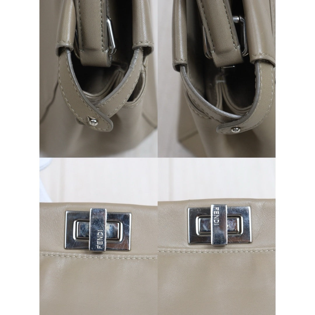 Include Entrupy Certificate of Authenticity｜Good ( Rank AB) ｜ FENDI Calf Leather Peekapoo iconic mini Handbag With Shoulder Bag Pebble｜26081806