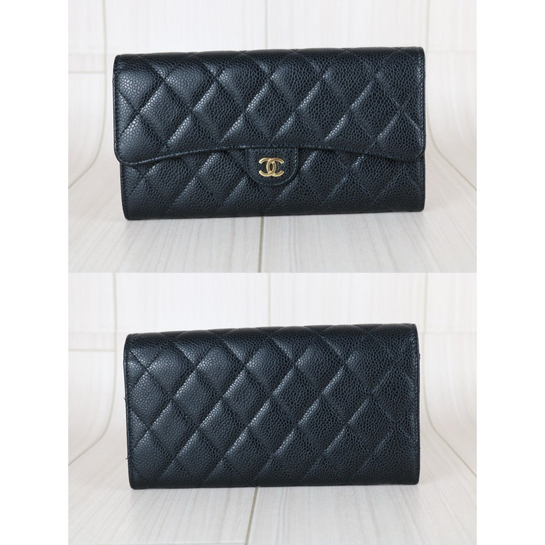 Very Good ( Rank A) ｜Chanel Caviar Skin Black  Wallet Made In 2018Year ｜S25063002