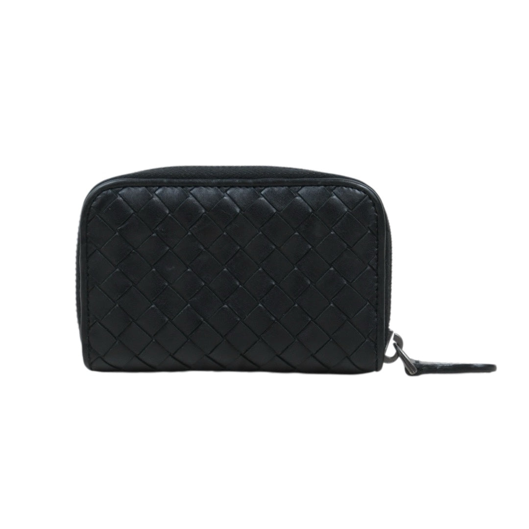 Good ( Rank AB)｜ Bottega Veneta Lamb Skin Braid Black Wallet Card Holder Coin Purse｜25090111