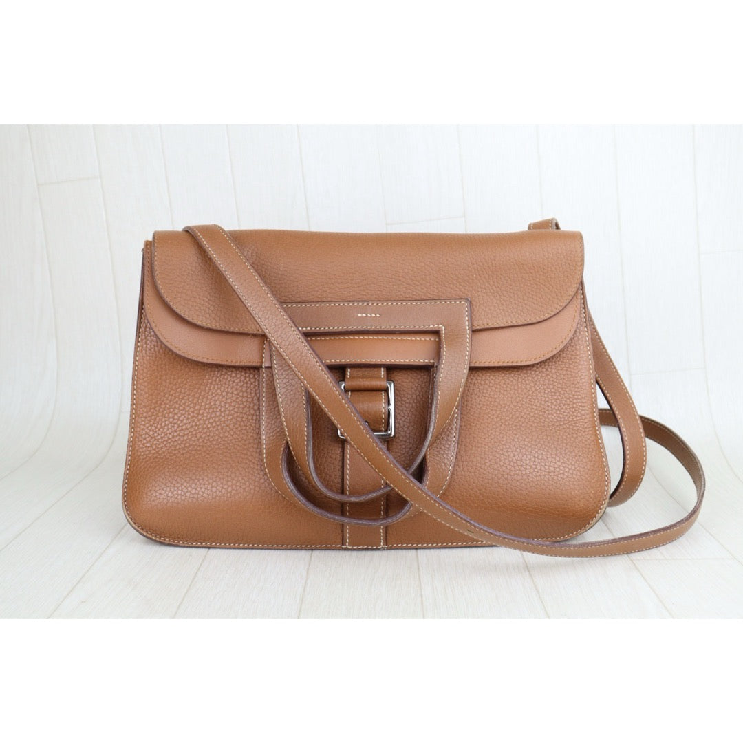 Good ( Rank AB)｜ Hermes Halzan 31 TC Leather Handbag Shoulder Bag Golden Brown C Stamp Made In 2018 Year｜H25081804