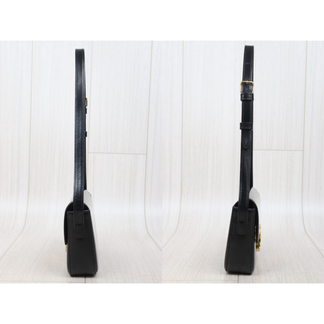 Good ( Rank AB) ｜CELINE Calf Leather Triomphe Black Shoulder Bag Golden Hardware｜S25110429