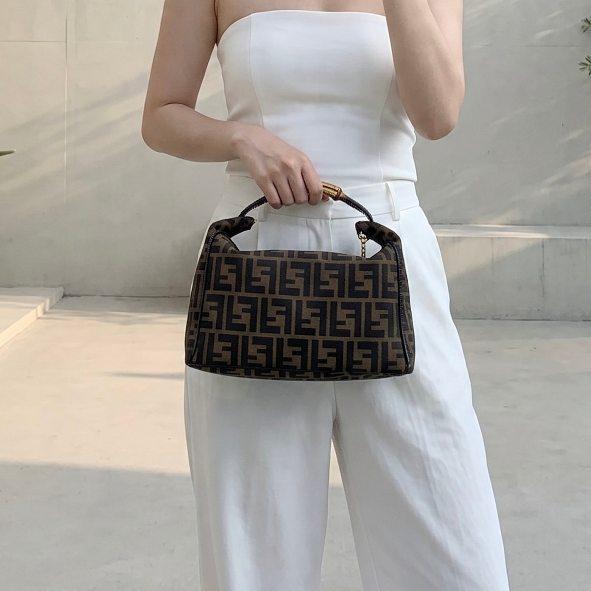 Include Entrupy Certificate of Authenticity｜Good ( Rank AB)｜ FENDI Zucca  GM Vanity Pouch｜26100804