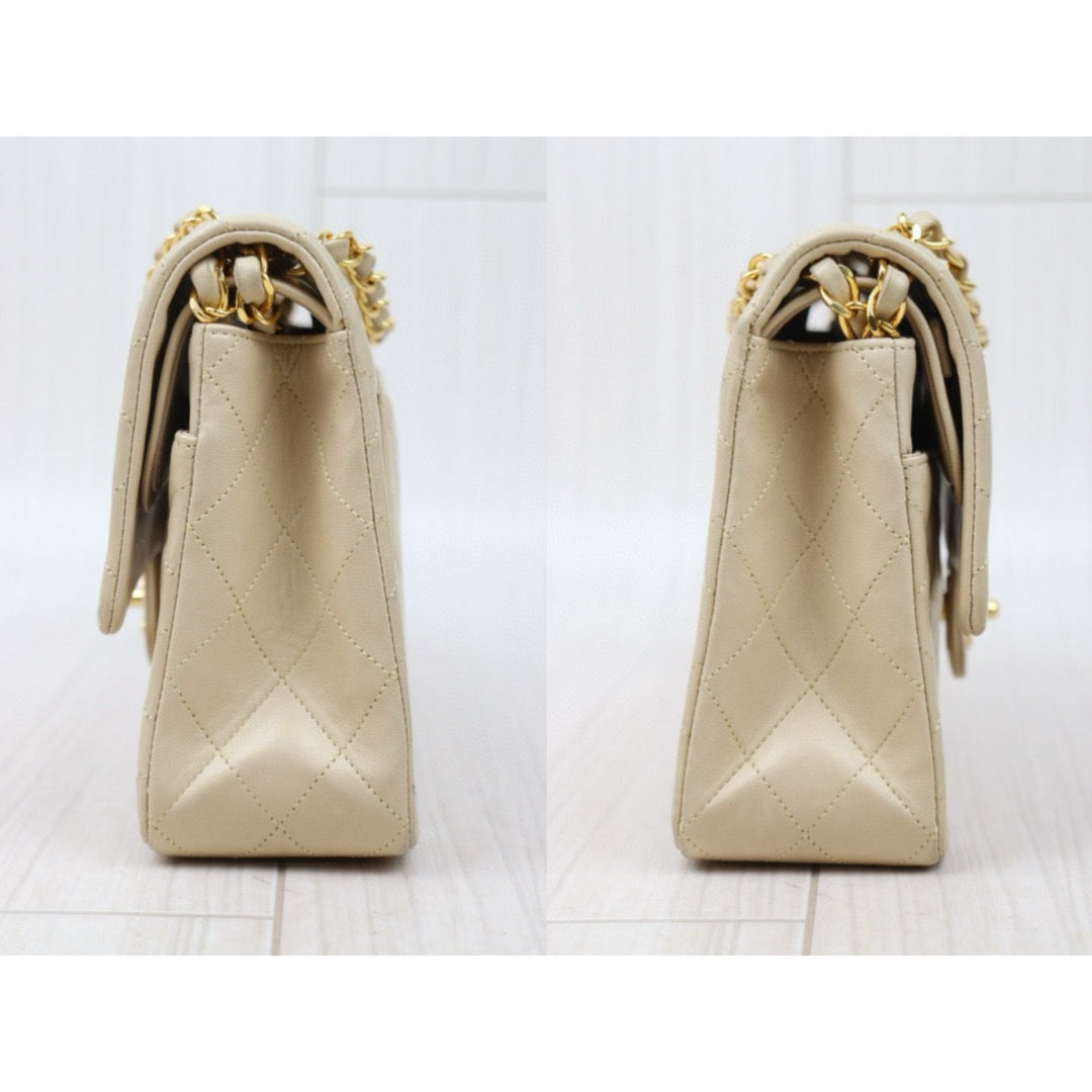 Good ( Rank AB)｜ CHANEL  Lamb Skin Beige Double Flap 25 Shoulder Bag Made in 1991-1994 Year ｜P24122006