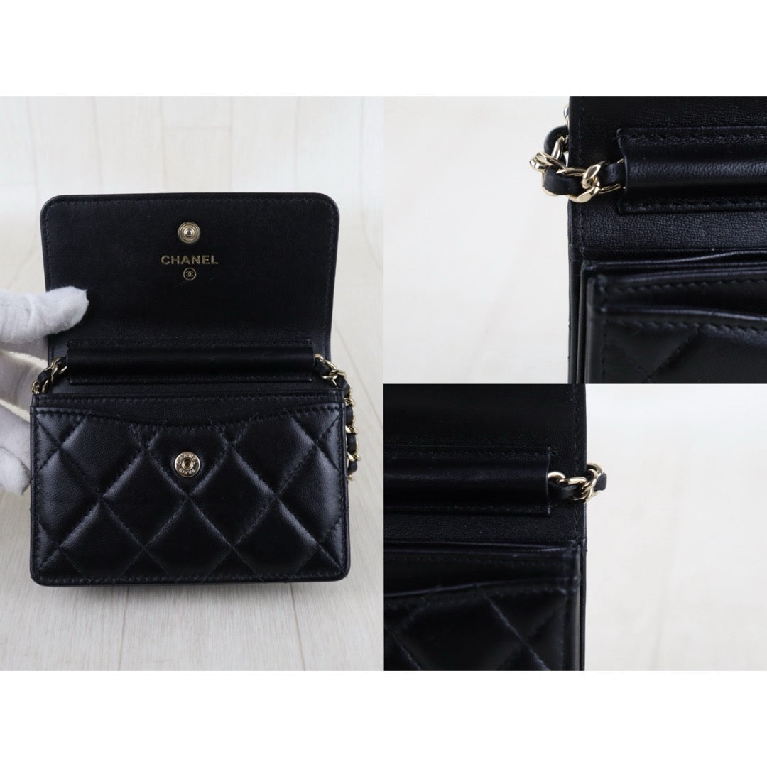Include Entrupy Certificate of Authenticity｜Very Good ( Rank A)｜ CHANEL Coco Mark Lambskin Matrasse Bow Chain Mini WOC Black Made In 2021-2022Year｜S26052509