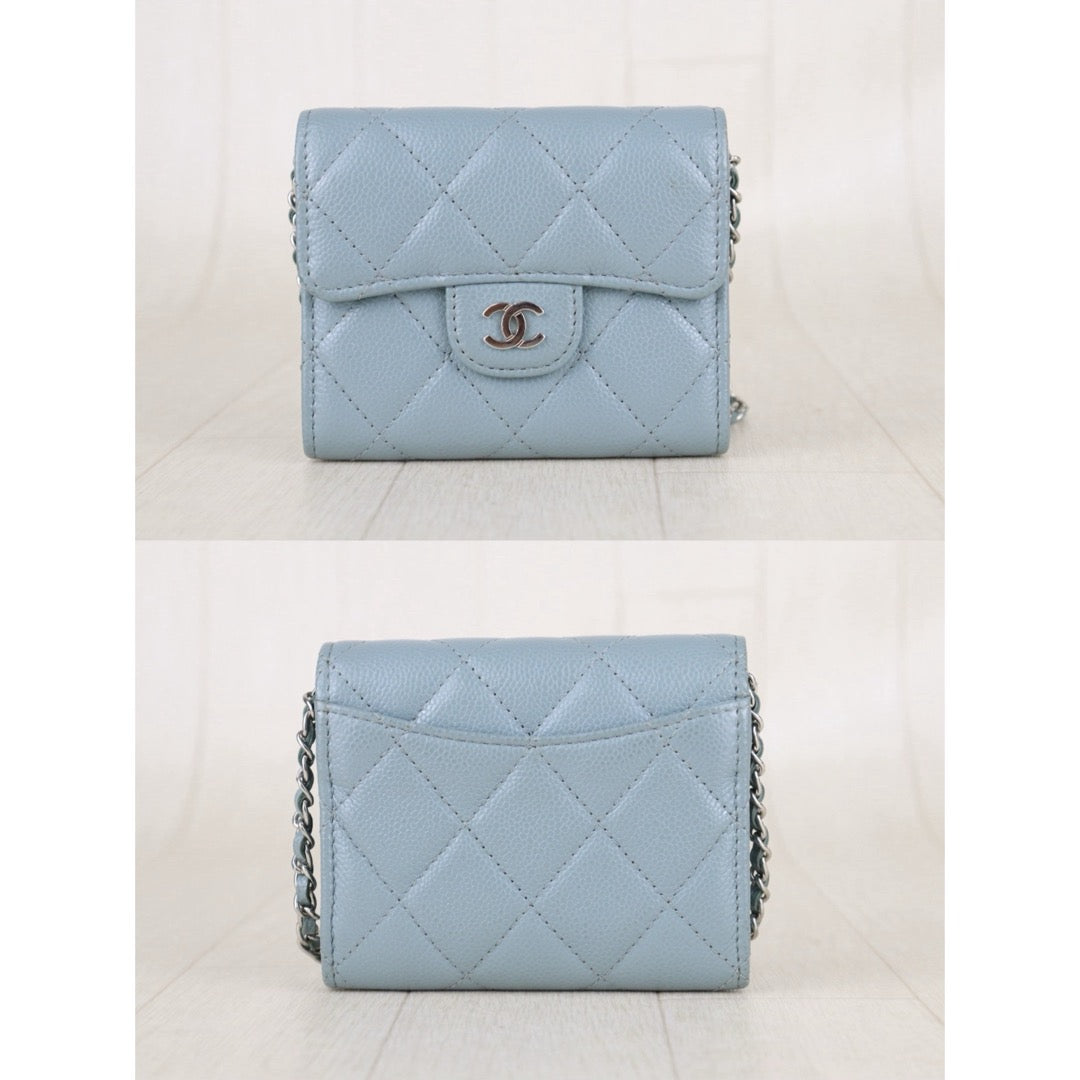 Include Entrupy Certificate of Authenticity｜Very Good ( Rank A)｜CHANEL Caviar Skin Chain Shoulder Bag Blue Made In 2020-2021Year｜S26072536