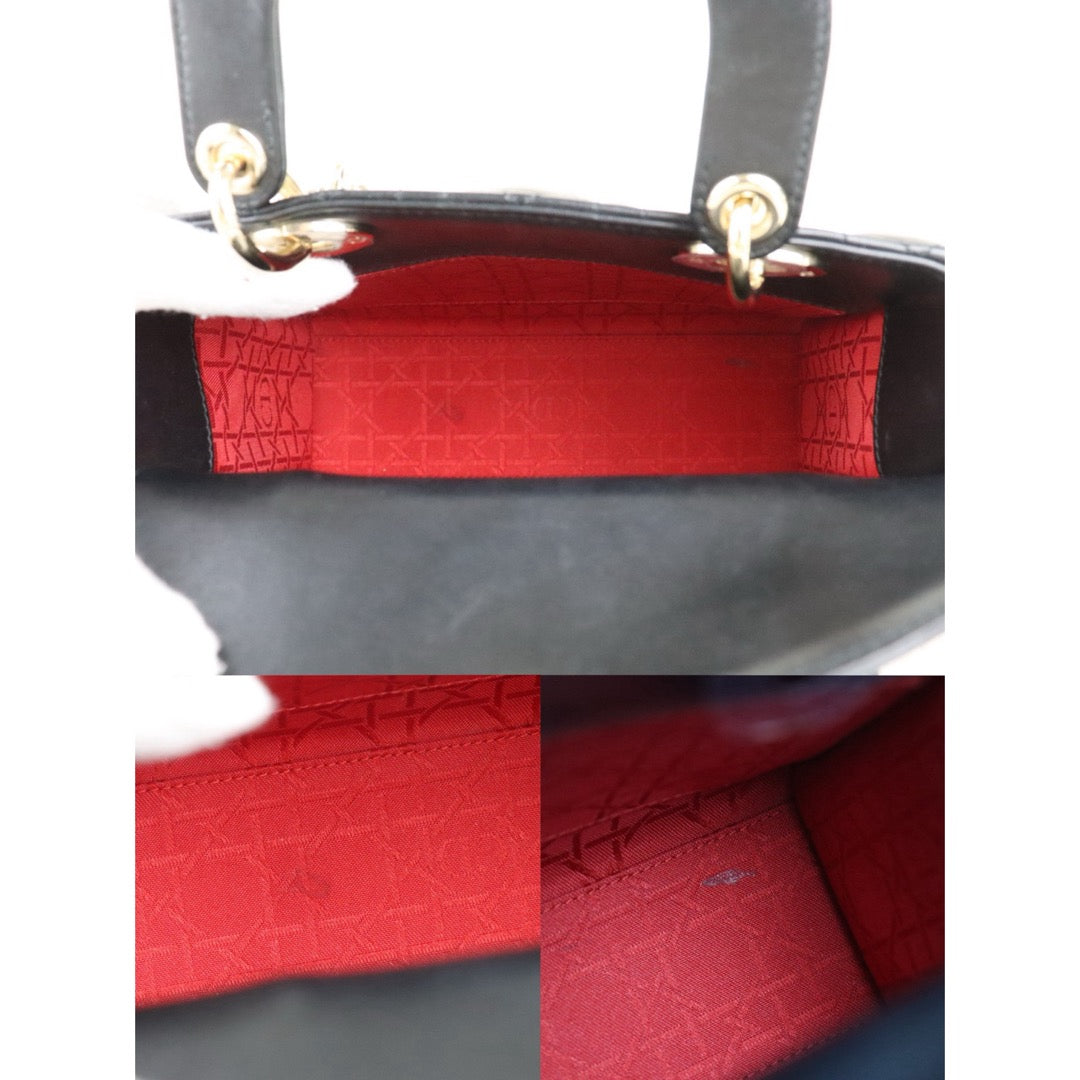 Include Entrupy Certificate of Authenticity｜Very Good ( Rank A) ｜  Dior Lady Dior Lamb Skin 2WAY Handbag Shoulder Bag Black ｜S26030826