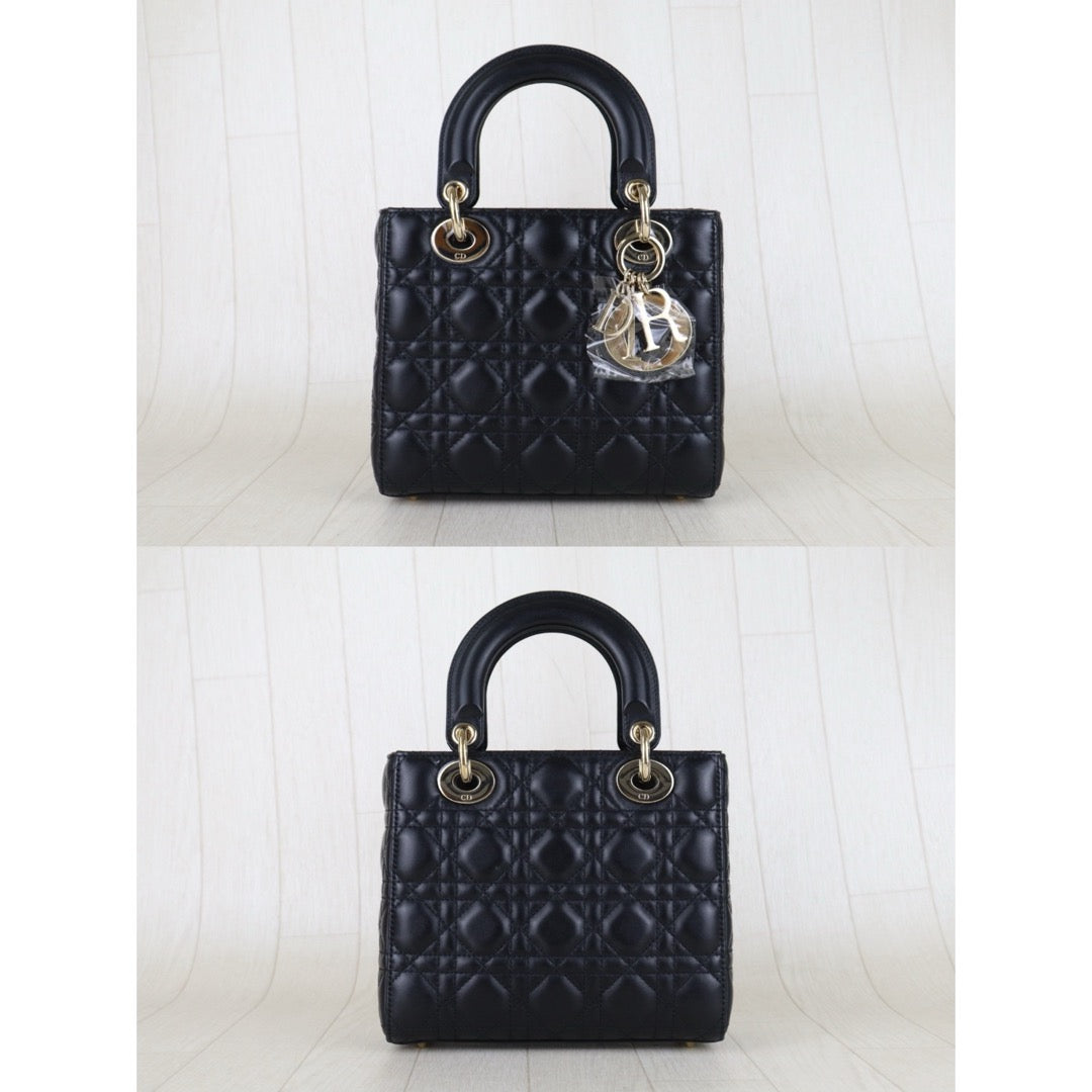Include Entrupy Certificate of Authenticity｜Very Good ( Rank A) ｜  Dior Lady Dior Lamb Skin 2WAY Handbag Shoulder Bag Black ｜S26030826