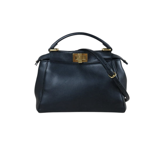 Include Entrupy Certificate of Authenticity｜Good ( Rank AB) ｜ FENDI Calf Leather Peekapoo iconic mini Handbag With Shoulder Bag Black｜S26062902