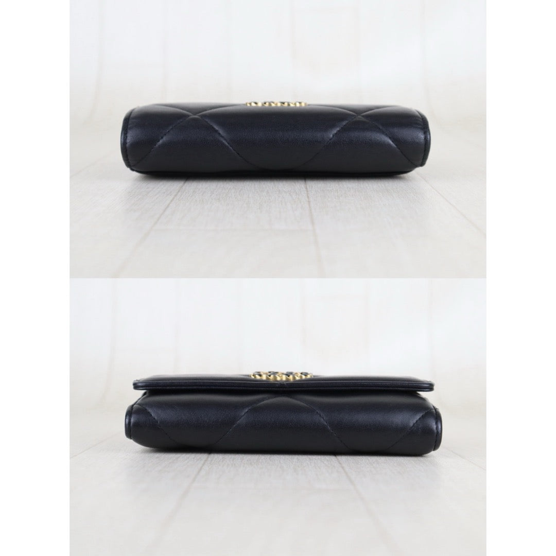 Include Entrupy Certificate of Authenticity｜Very Good ( Rank A)｜CHANEL 19bag Lambskin Black Long Wallet IC Chips Model｜S26071801