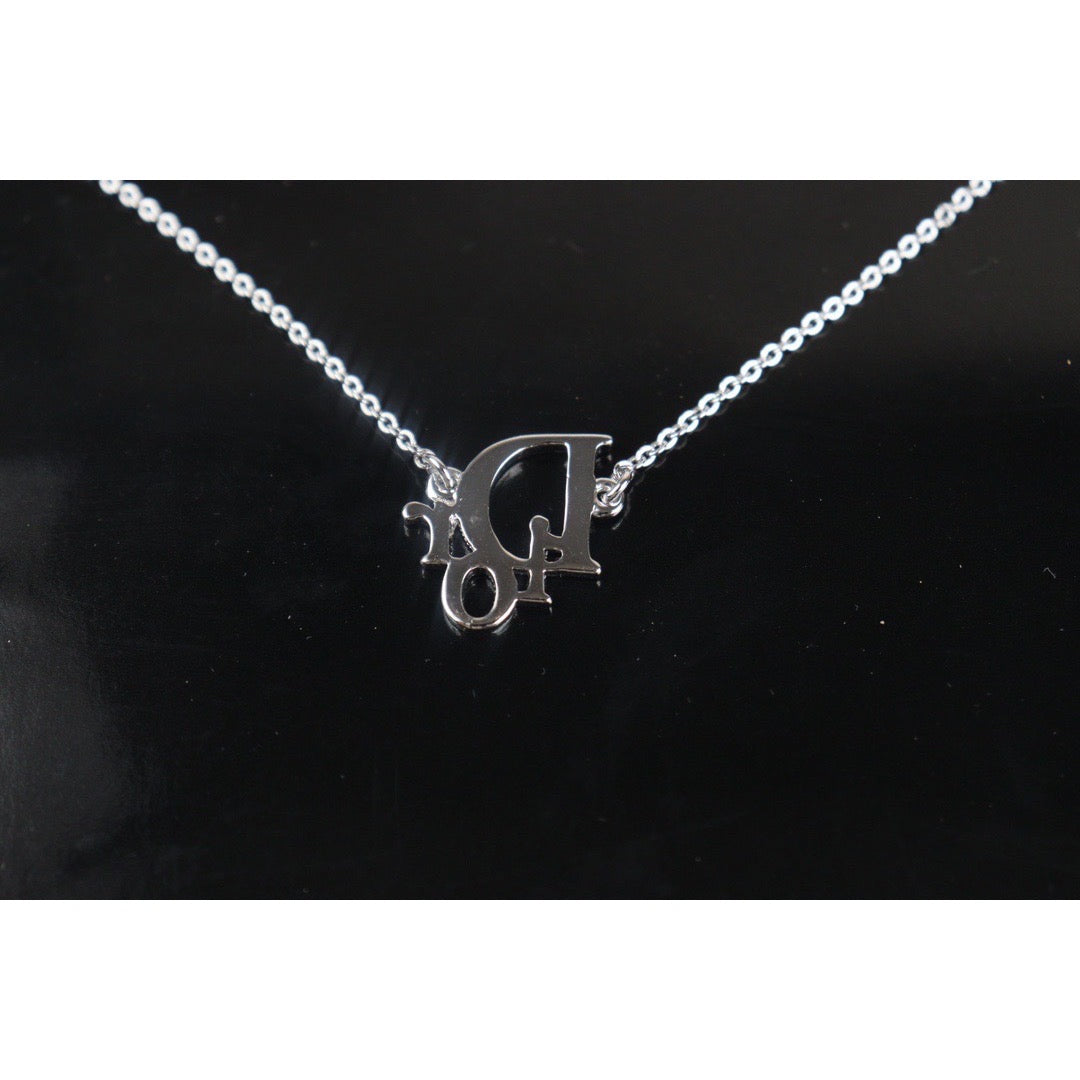 Rank A ｜ Dior Dior Logo Necklace Rhinestone Silver Plated ｜V23082617