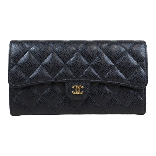 Rank A ｜CHANEL Caviar Skin Black Long Wallet Made In 2019-2020 Year｜S23120203