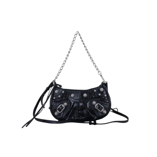 Include Entrupy Certificate of Authenticity｜Very Good ( Rank A)｜Balenciaga Calf Leather  Le Cagole Mini Black Shoulder Bag ｜S26051304