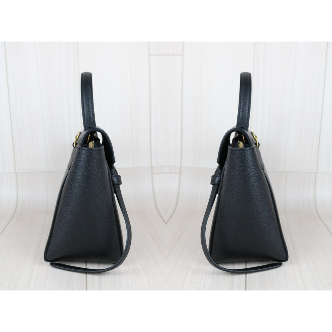 Good ( Rank AB)｜CELINE Calf Leather Belt Nano Handbag Shoulder Bag Black｜S25082510