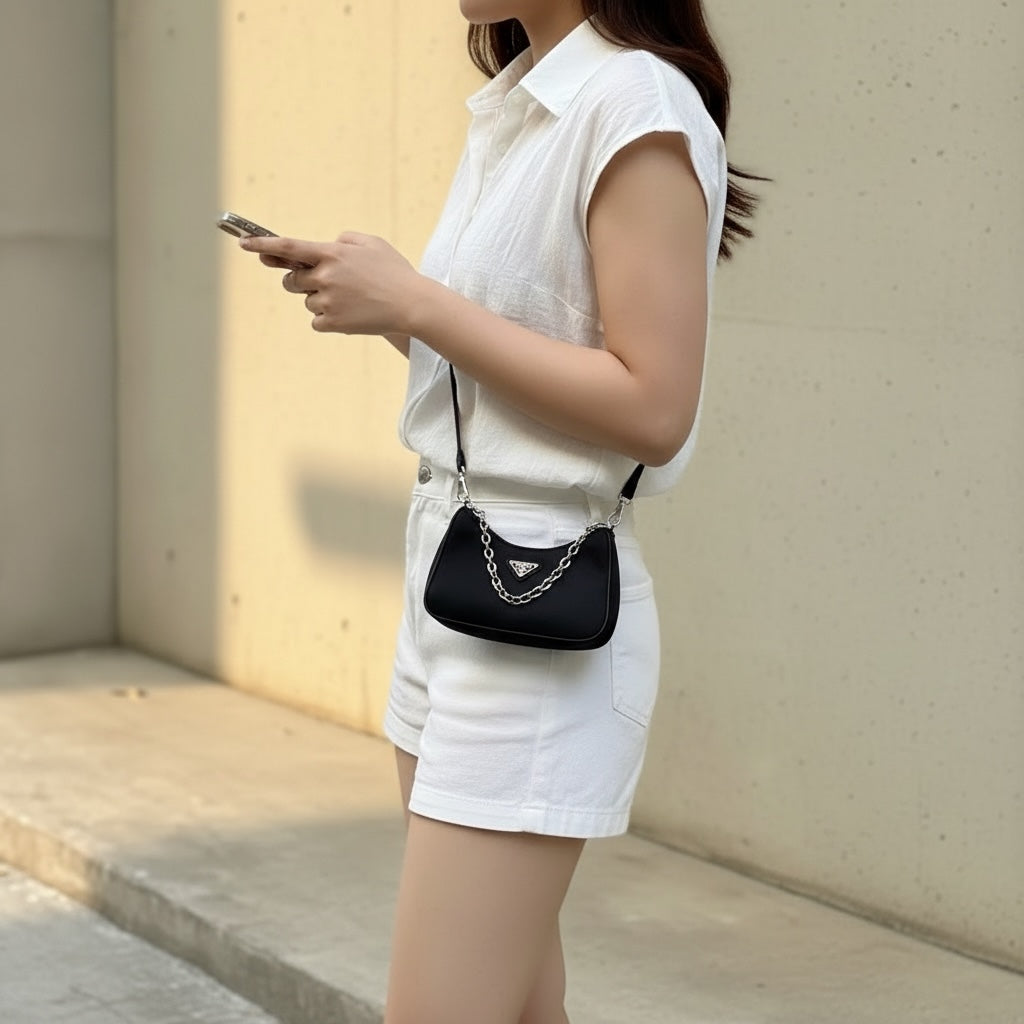 Include Entrupy Certificate of Authenticity｜Very Good ( Rank A) ｜ PRADA Nylon HOBO Shoulder Bag  Black｜S26040503