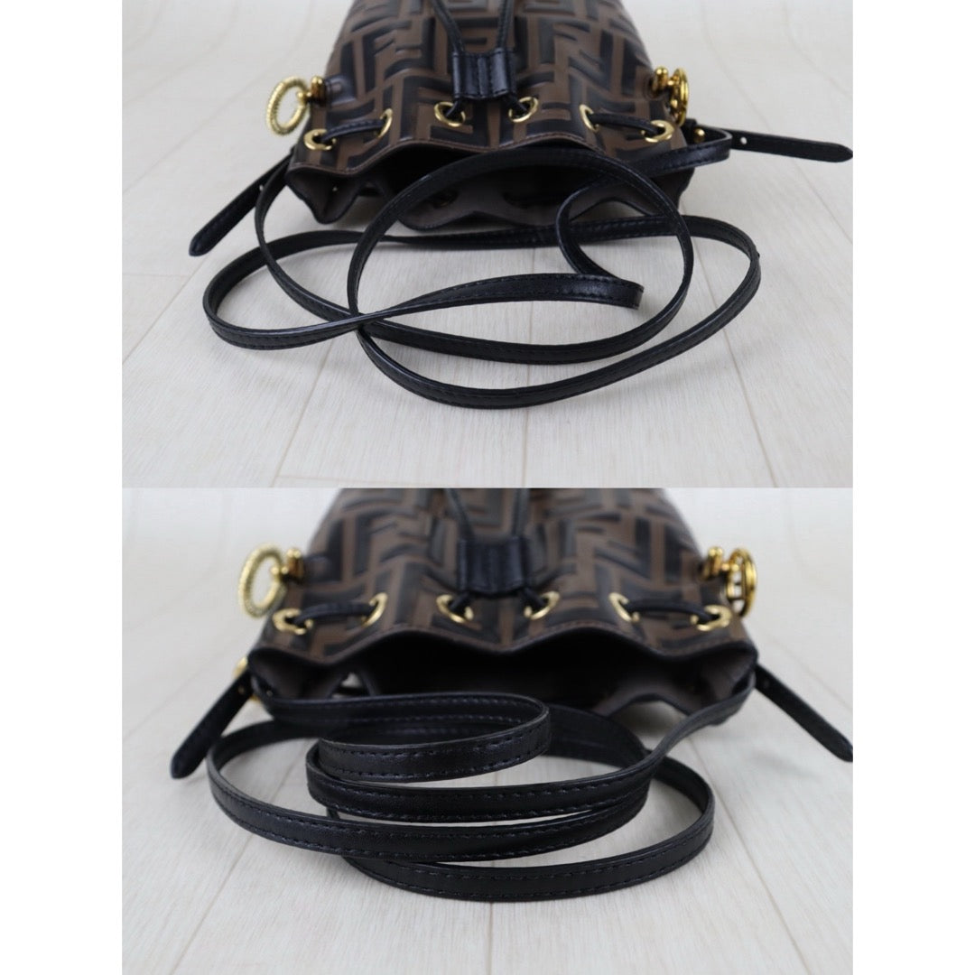 Include Entrupy Certificate of Authenticity｜Very Good ( Rank A)｜ FENDI Zucca Calf Leather Mini Mon Tresor Bucket bag Shoulder Bag Brown ｜S26042203