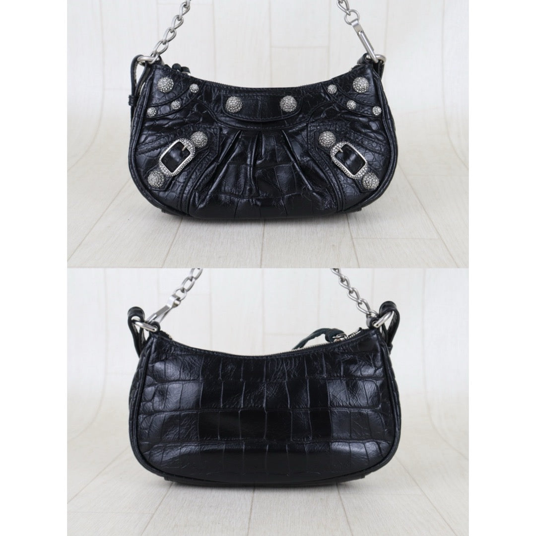 Include Entrupy Certificate of Authenticity｜Very Good ( Rank A)｜Balenciaga Calf Leather  Le Cagole Mini Black Shoulder Bag ｜S26051304