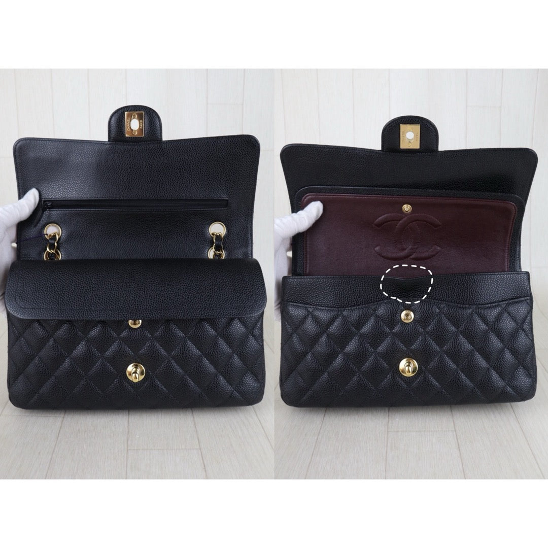 Include Entrupy Certificate of Authenticity｜Very Good ( Rank A)｜Full Set CHANEL Caviar Skin Matrasse Chain Double Flap 25 Shoulder Bag Black Made In 2017Year  ｜S26040301