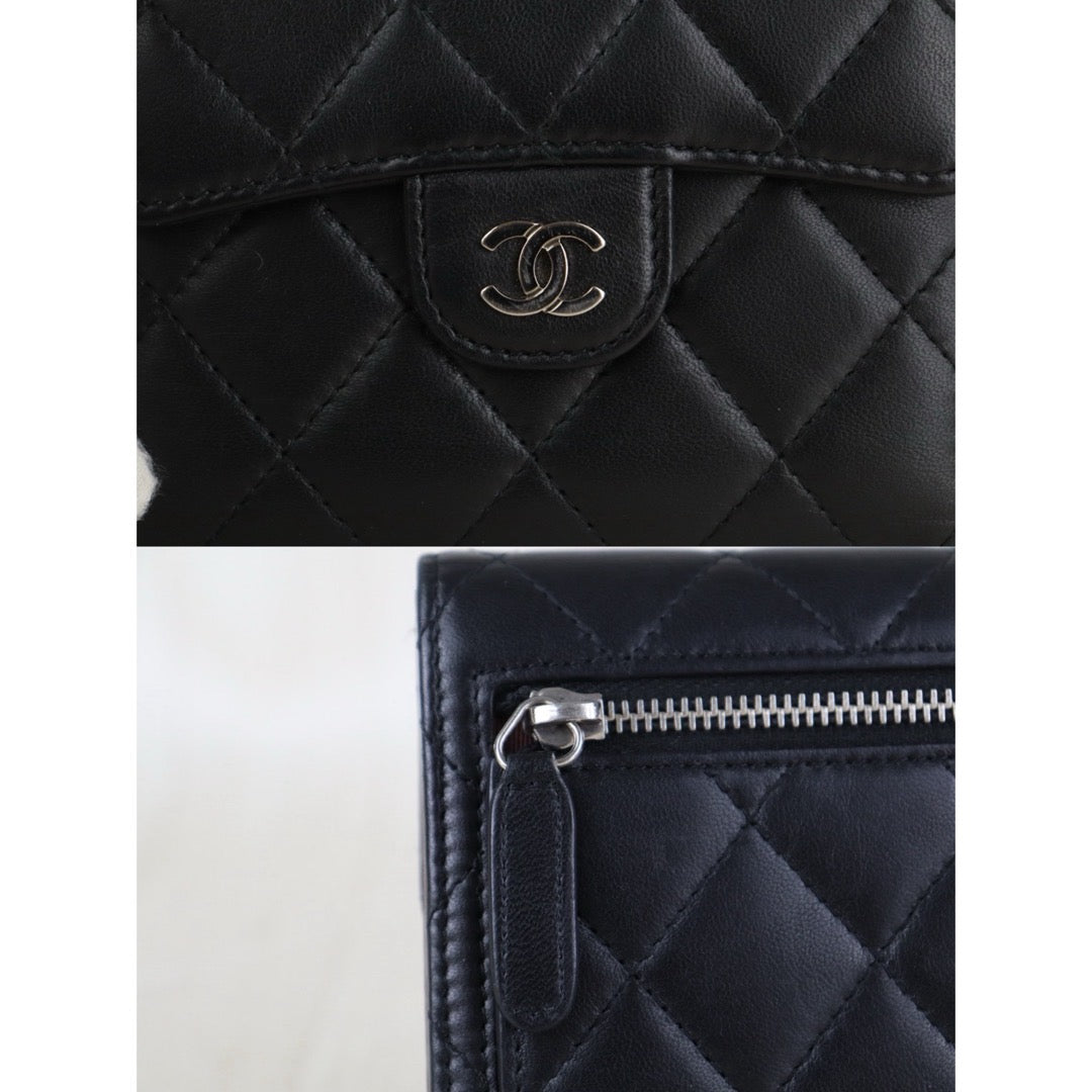 Include Entrupy Certificate of Authenticity｜Good ( Rank AB)｜CHANEL Lamb Skin Black Wallet Made In 2016 Year｜S26073112