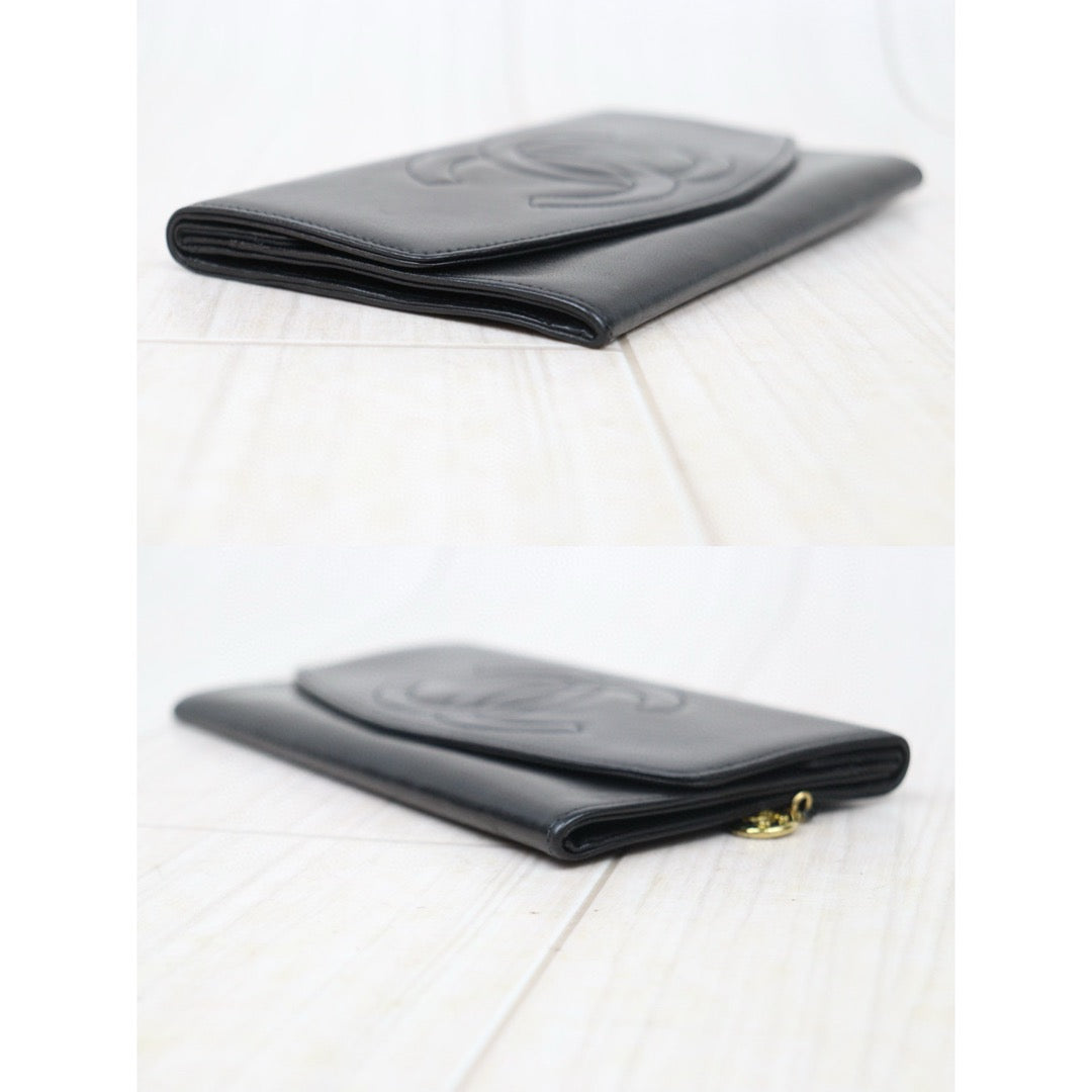 Good ( Rank AB)｜CHANEL Lambskin Black Long Wallet Made In 1991-1994 Year｜W24120911