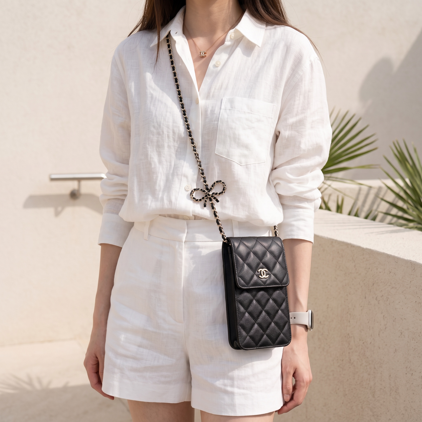 Include Entrupy Certificate of Authenticity｜Very Good（Rank A）｜CHANEL Caviar Skin  Flap Phone Holder Chain Shoulder Bag Black IC Chips Model｜S26072534