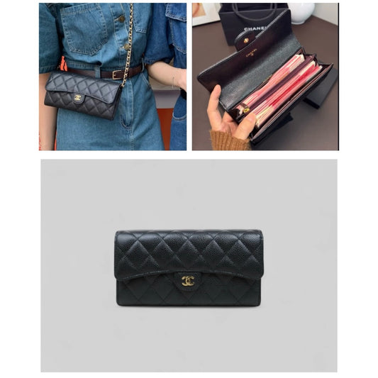 Very Good ( Rank A) ｜CHANEL Caviar Skin Black Long Wallet Made In 2017Year｜25051512