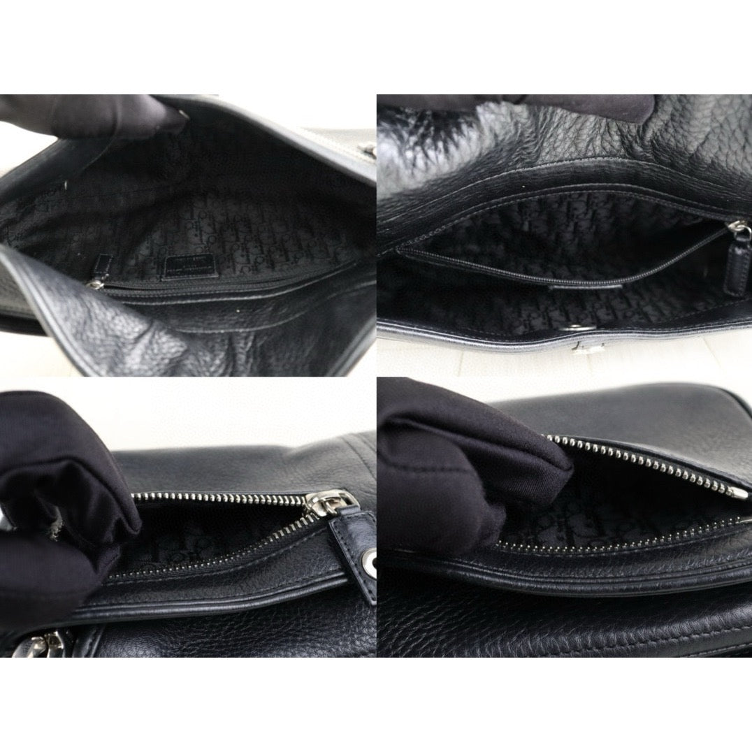 Very Good ( Rank A)｜ Dior D logo Calf Skin Shoulder Bag Black ｜S24120801