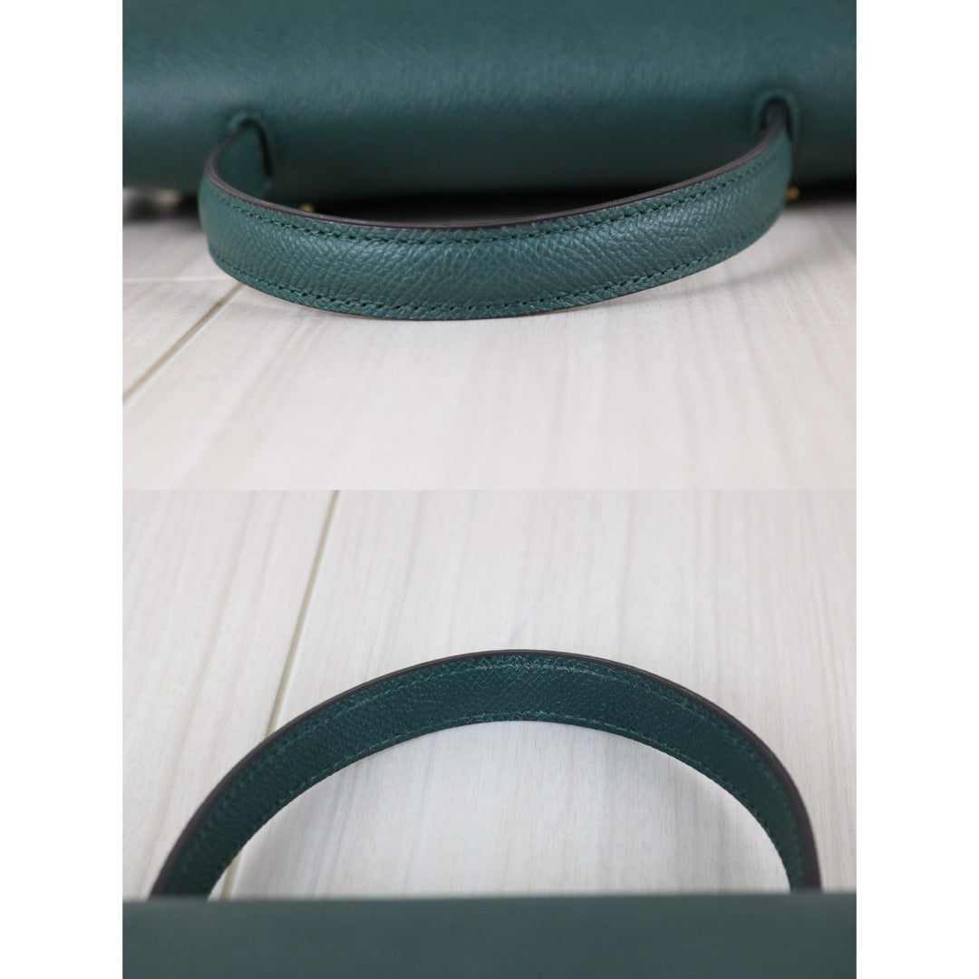 Excellent（Rank SA）｜CELINE Leather Calf Belt Nano Handbag Shoulder Bag Dark Green｜X25082407