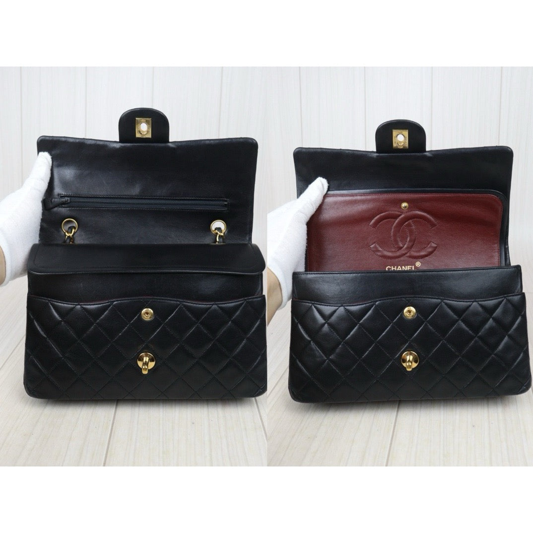 Good ( Rank AB)｜ CHANEL  Lamb Skin Black Double Flap 25 Medium Shoulder Bag Made in 1989-1991 Year ｜24091926