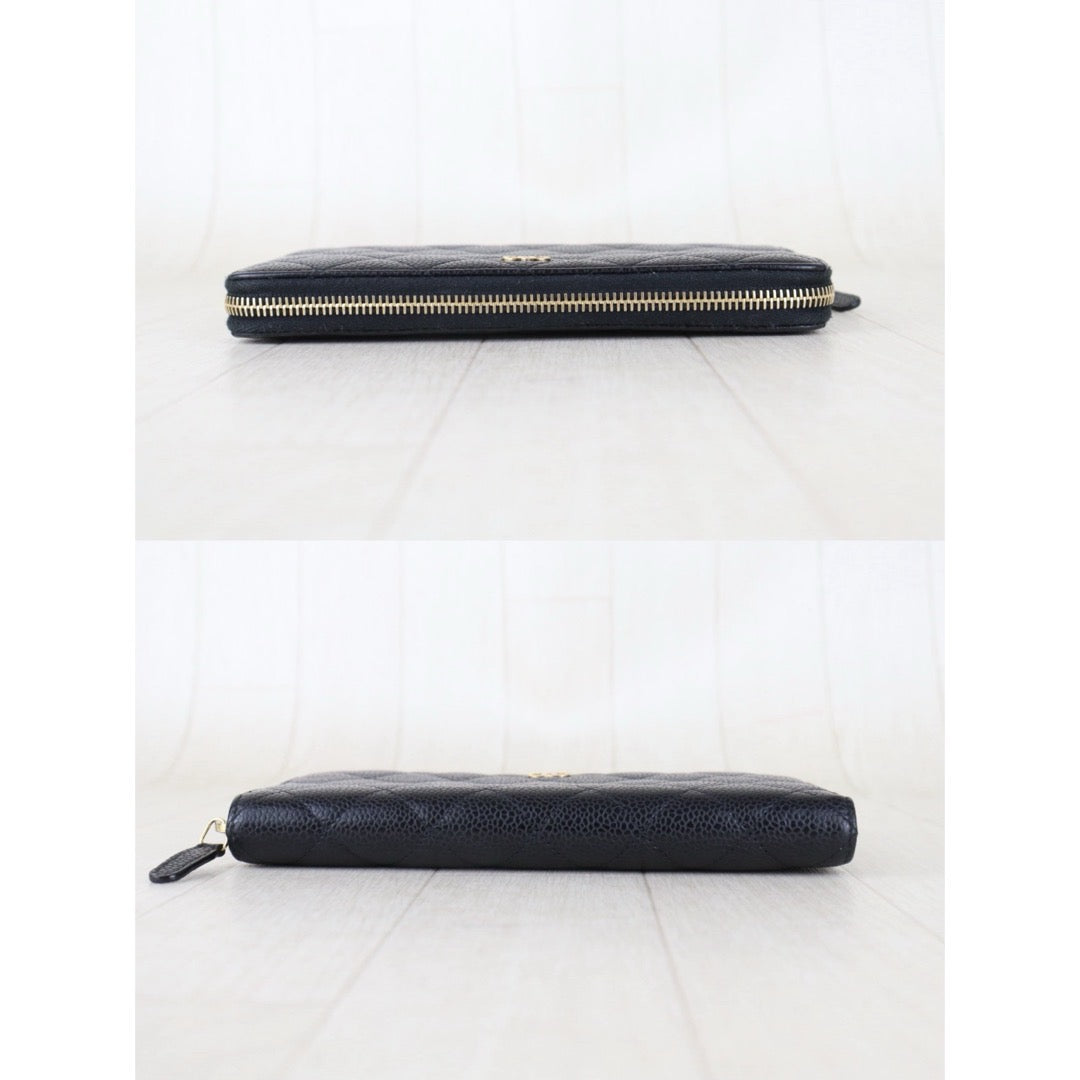 Include Entrupy Certificate of Authenticity｜Very Good ( Rank A)｜CHANEL Matlasse Caviar Skin Classic Long Zip Wallet Black Made In 2014-2015 Year｜S26080104