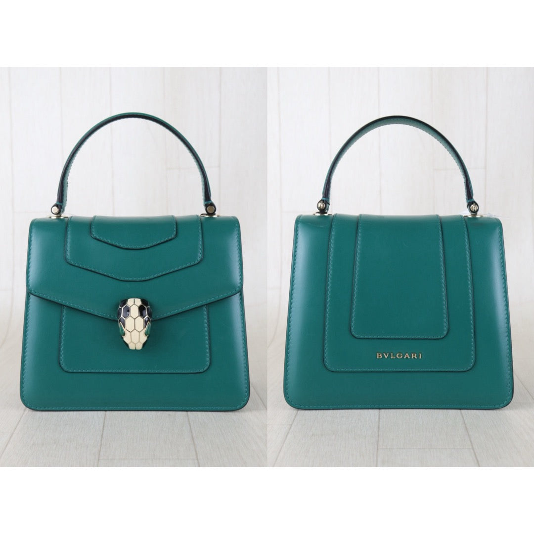 Include Entrupy Certificate of Authenticity｜Good ( Rank AB) ｜Bvlgari Calf Leather Serpenti Forever Top in Emerald Green Hand Bag With Shoulder Strap ｜S26090719
