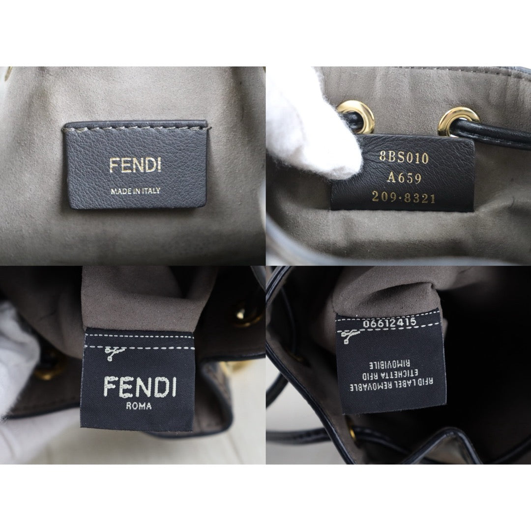Good ( Rank AB)｜ FENDI Zucca Mini Mon Tresor Calf Leather Bucket bag Shoulder Bag Brown ｜S26010803