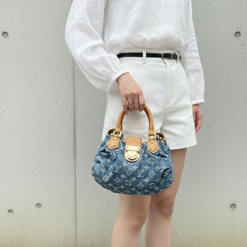 Include Entrupy Certificate of Authenticity｜Good ( Rank AB)｜ Louis Vuitton Monogram Denim Pleaty Hand Bag ｜S26060608