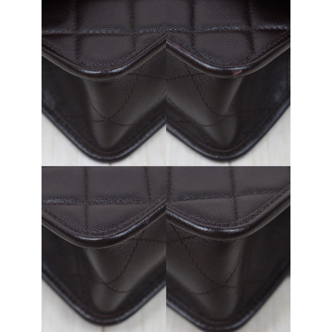 Very Good ( Rank A)｜ CHANEL Matrasse  Calf Leather 22K  Flap With Top Handle Shoulder Bag Chocolate IC Chips Model ｜A26030617