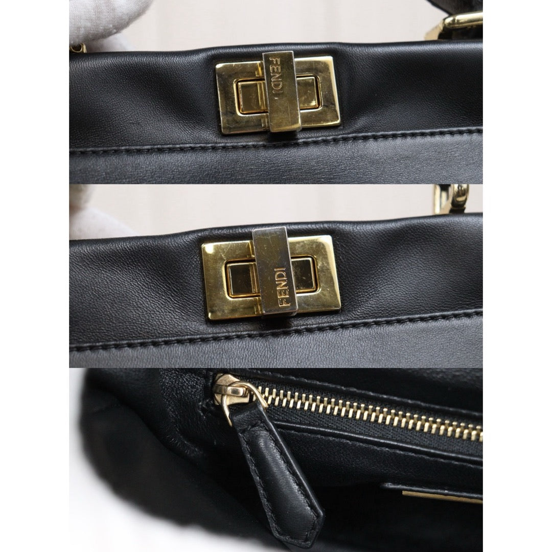 Good ( Rank AB)｜ FENDI Calf Leather Peekaboo iconic mini Handbag With Shoulder Bag Black｜S26030906