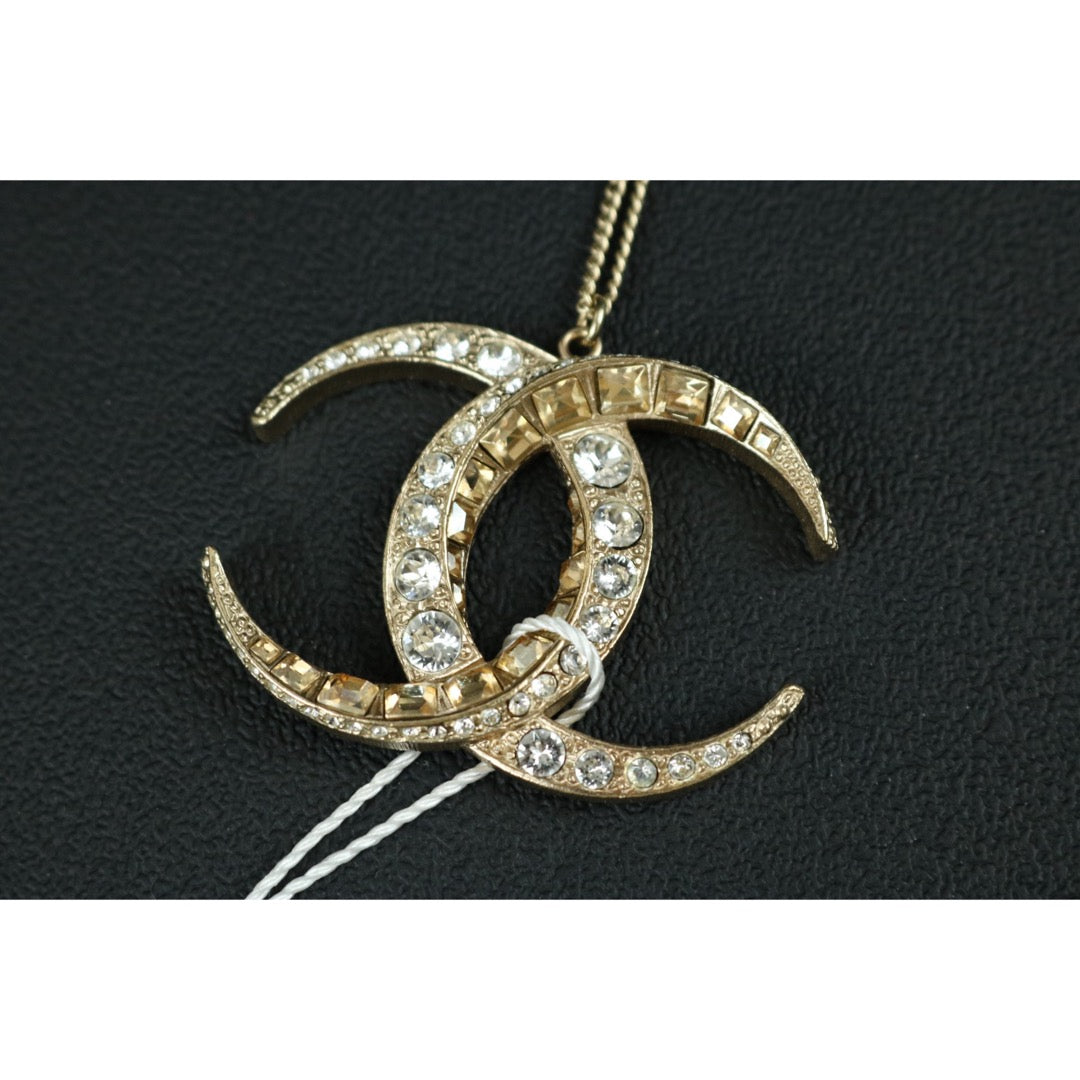 Include Authentic Detective Certificate of Authenticity｜Very Good ( Rank A) ｜CHANEL B15C COCO Mark Rhinestone Golden Necklace  Made In 2015Year｜S26050709