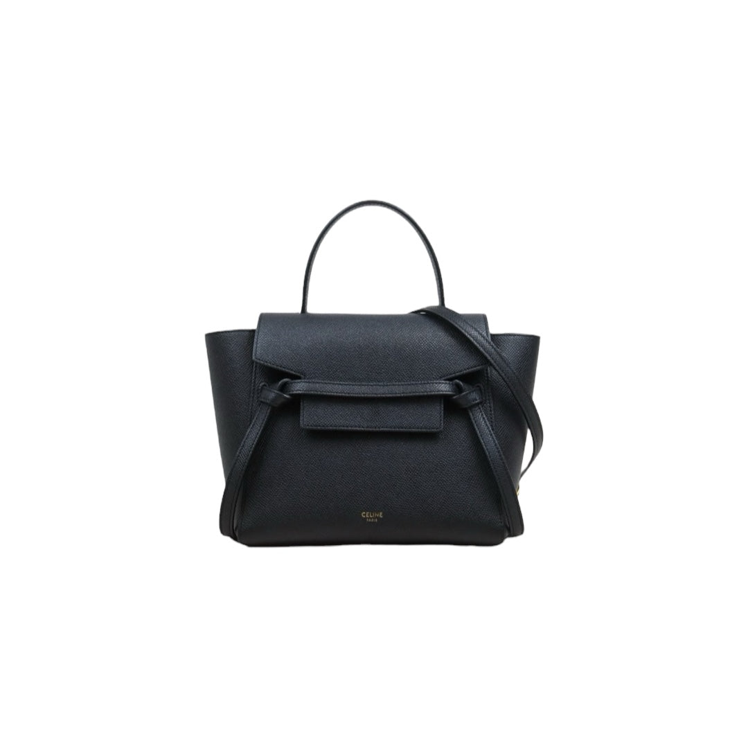 Very Good ( Rank A)｜CELINE Calf Leather Belt Nano Handbag Shoulder Bag Black｜25103108