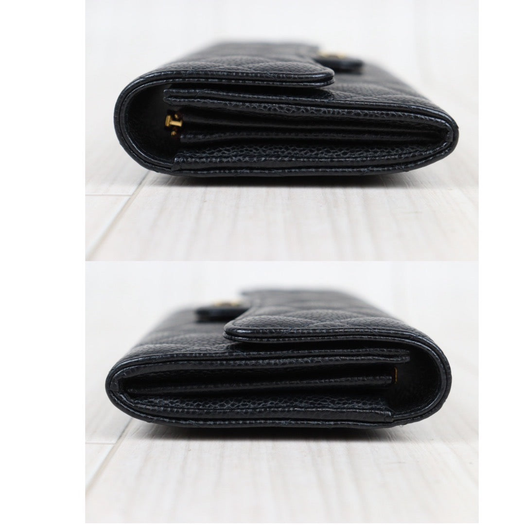 Rank A ｜CHANEL Caviar Skin Black Long Wallet Made In 2019-2020 Year｜S23120203