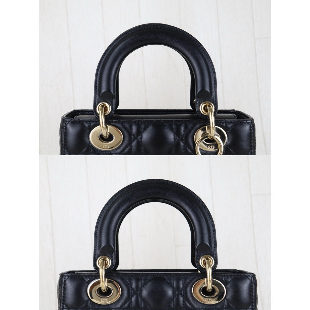 Include Entrupy Certificate of Authenticity｜Very Good ( Rank A) ｜  Dior Lady Dior Lamb Skin 2WAY Handbag Shoulder Bag Black ｜S26030826