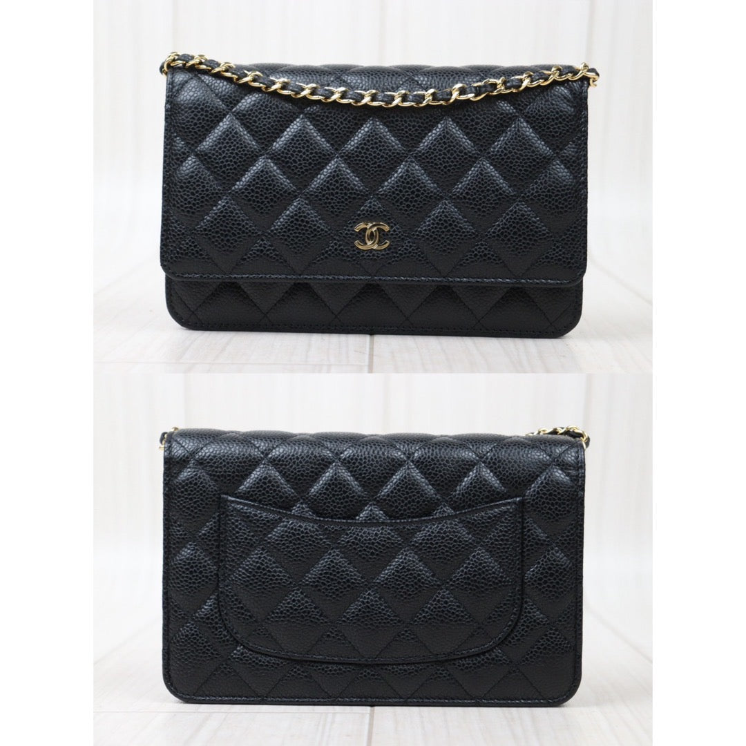 Rank SA｜ CHANEL Matelasse Caviar Skin Chain Wallet Black Gold Hardware Made in 2020-2021 Year ｜S24052208