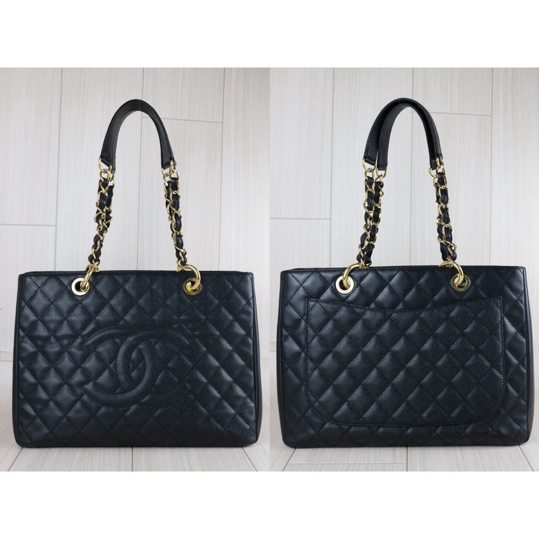 Include Entrupy Certificate of Authenticity｜Very Good ( Rank A) ｜ CHANEL Caviar Skin Matrasse Chain GST Tote Bag  Black  Made In 2009-2010Year｜S26062801