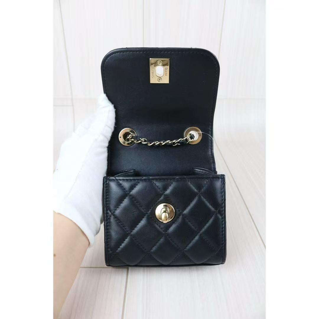 Include Entrupy Certificate of Authenticity｜Very Good ( Rank A)｜ CHANEL Matelasse Chain Lamb Skin Trandy CC mini Box Black Made In 2021-2022Year ｜S26060113