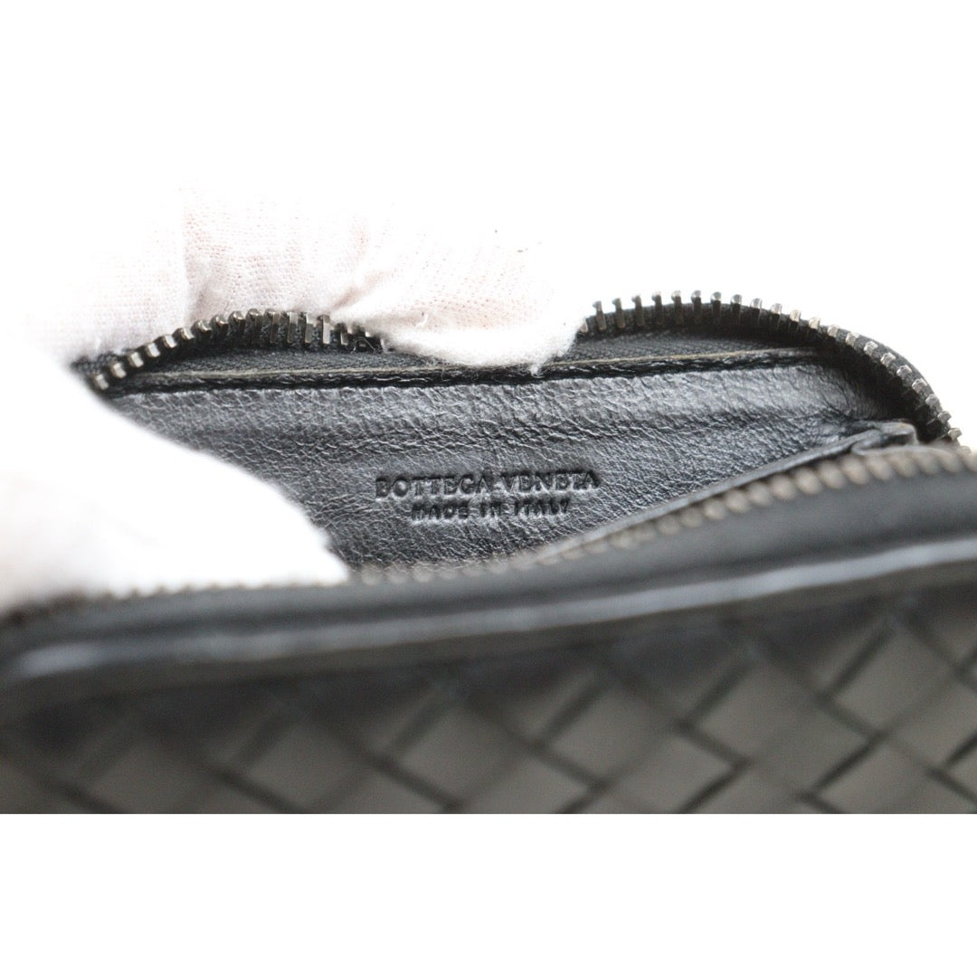 Good ( Rank AB)｜ Bottega Veneta Lamb Skin Braid Black Wallet Card Holder Coin Purse｜25090111