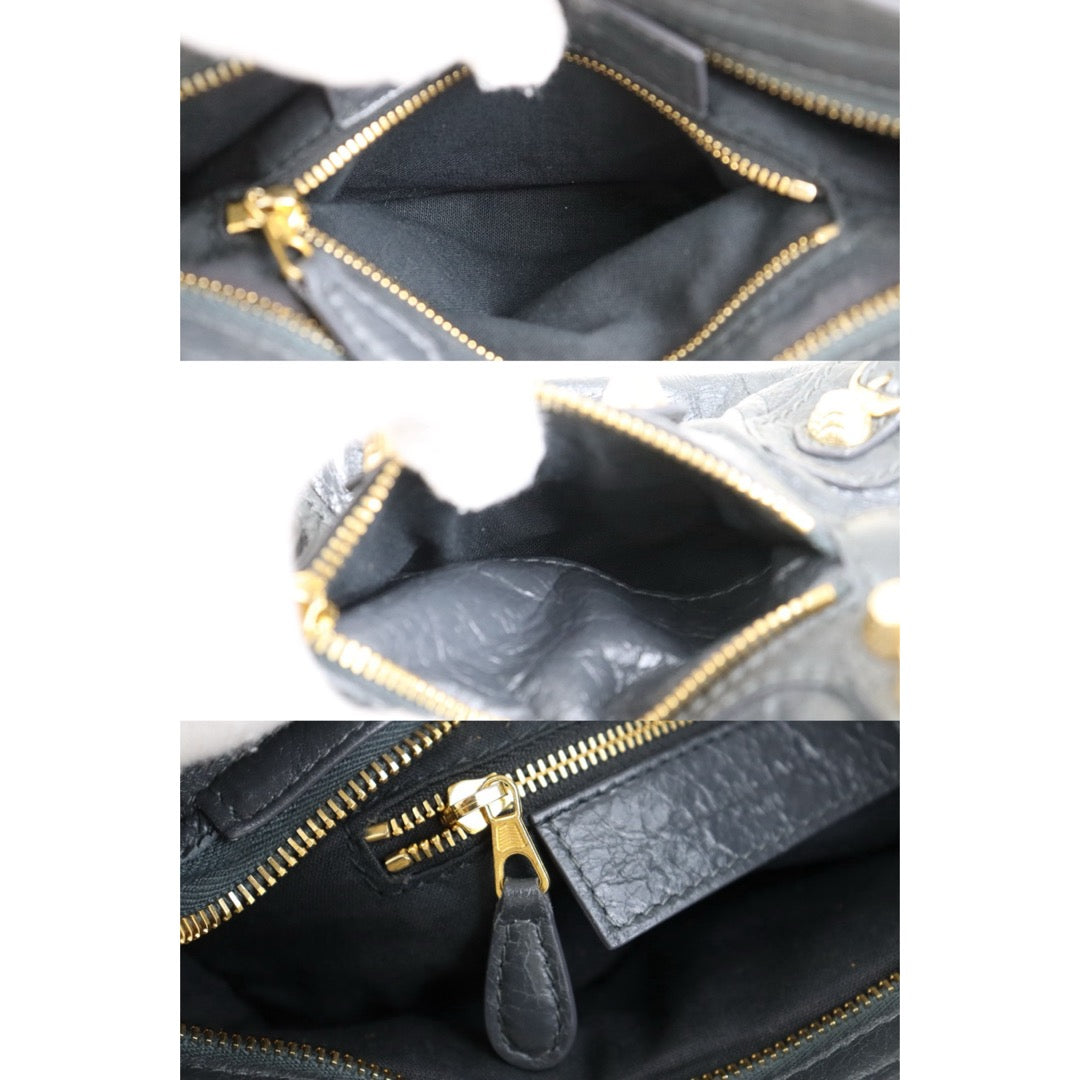 Include Entrupy Certificate of Authenticity｜Very Good ( Rank A)｜Balenciaga Waxed Leather Gaint Classic City Mini Grey HandBag Shoulder Bag ｜Z26100205