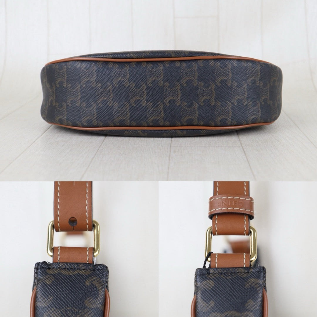 Include Entrupy Certificate of Authenticity｜Very Good ( Rank A)｜ CELINE AVA Macadam Triomphe Calf Leather Shoulder Bag ｜S26090717