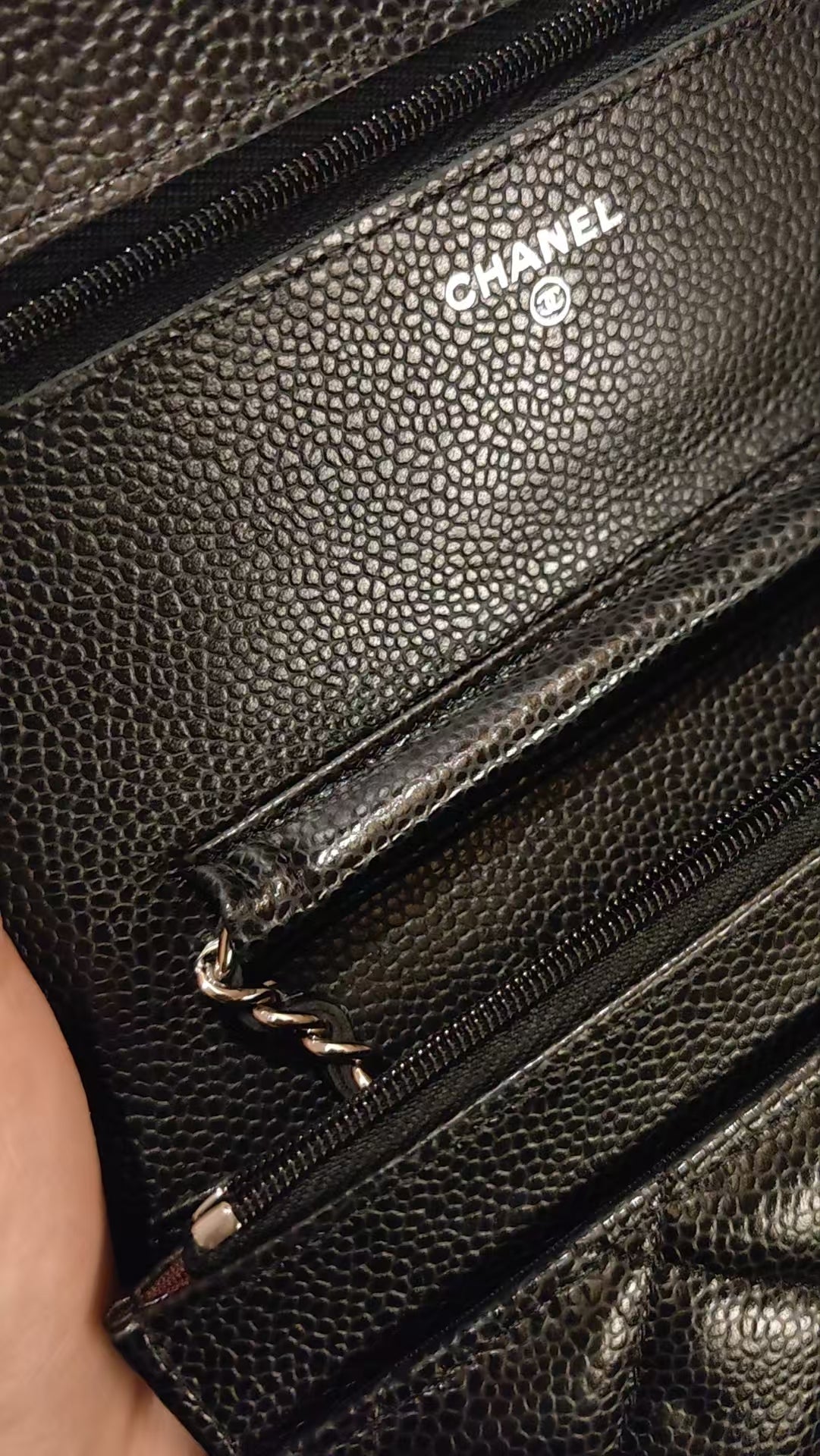 CHANEL Matelasse Caviar Skin Chain Wallet Black Silver Hardware Made in 2021-2022 Year