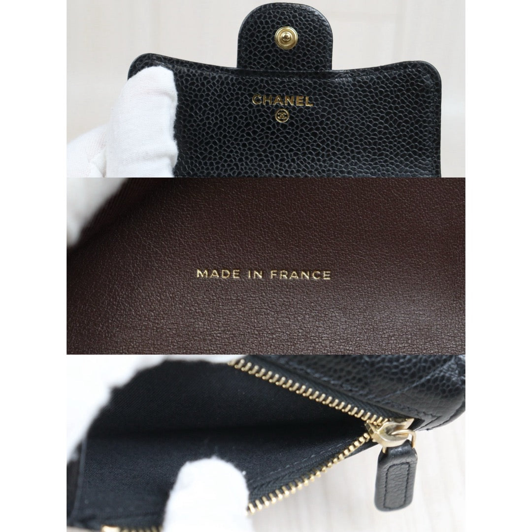 Very Good ( Rank A)｜Chanel Caviar Skin Black Wallet Made In 2021-2022 Year ｜25093006